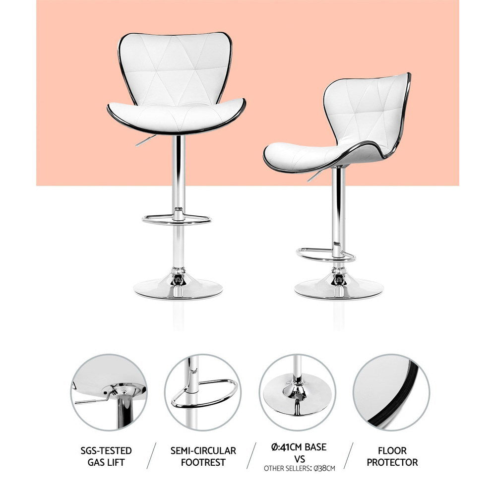 Table & Bar Stools: Artiss 4x Bar Stools Gas Lift Leather Seat White