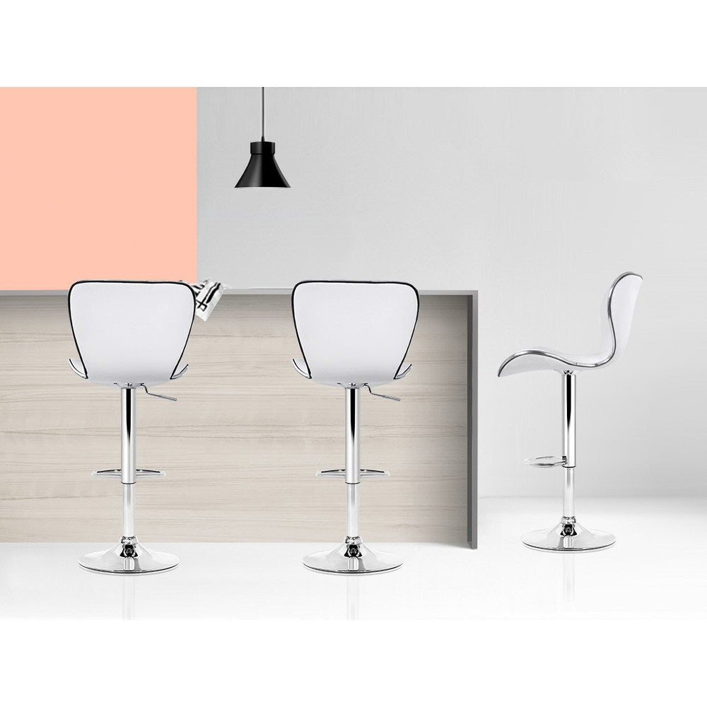 Table & Bar Stools: Artiss 4x Bar Stools Gas Lift Leather Seat White