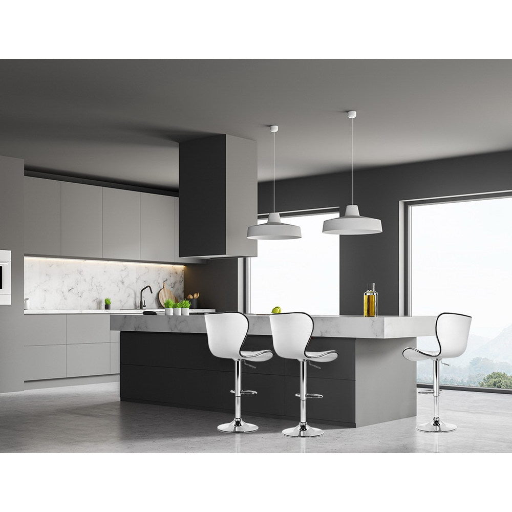 Table & Bar Stools: Artiss 4x Bar Stools Gas Lift Leather Seat White