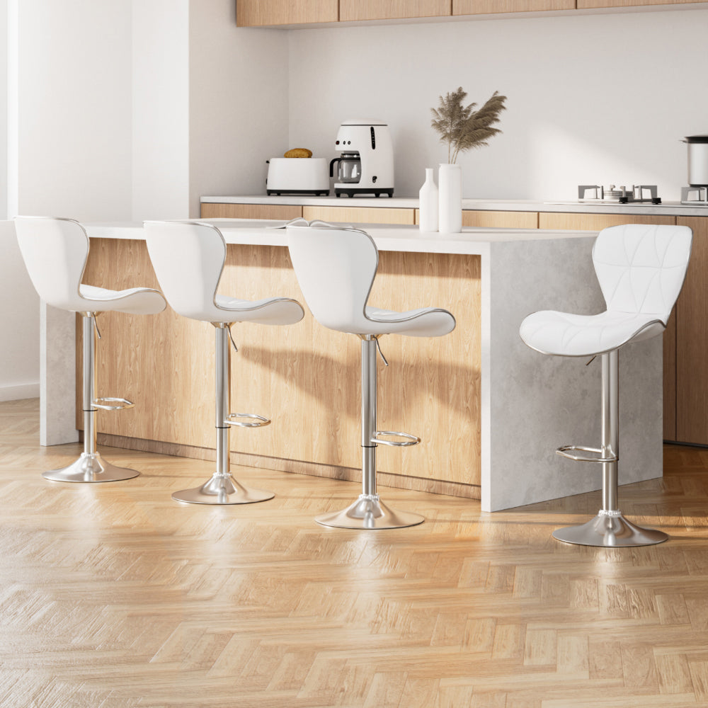 Table & Bar Stools: Artiss 4x Bar Stools Gas Lift Leather Seat White