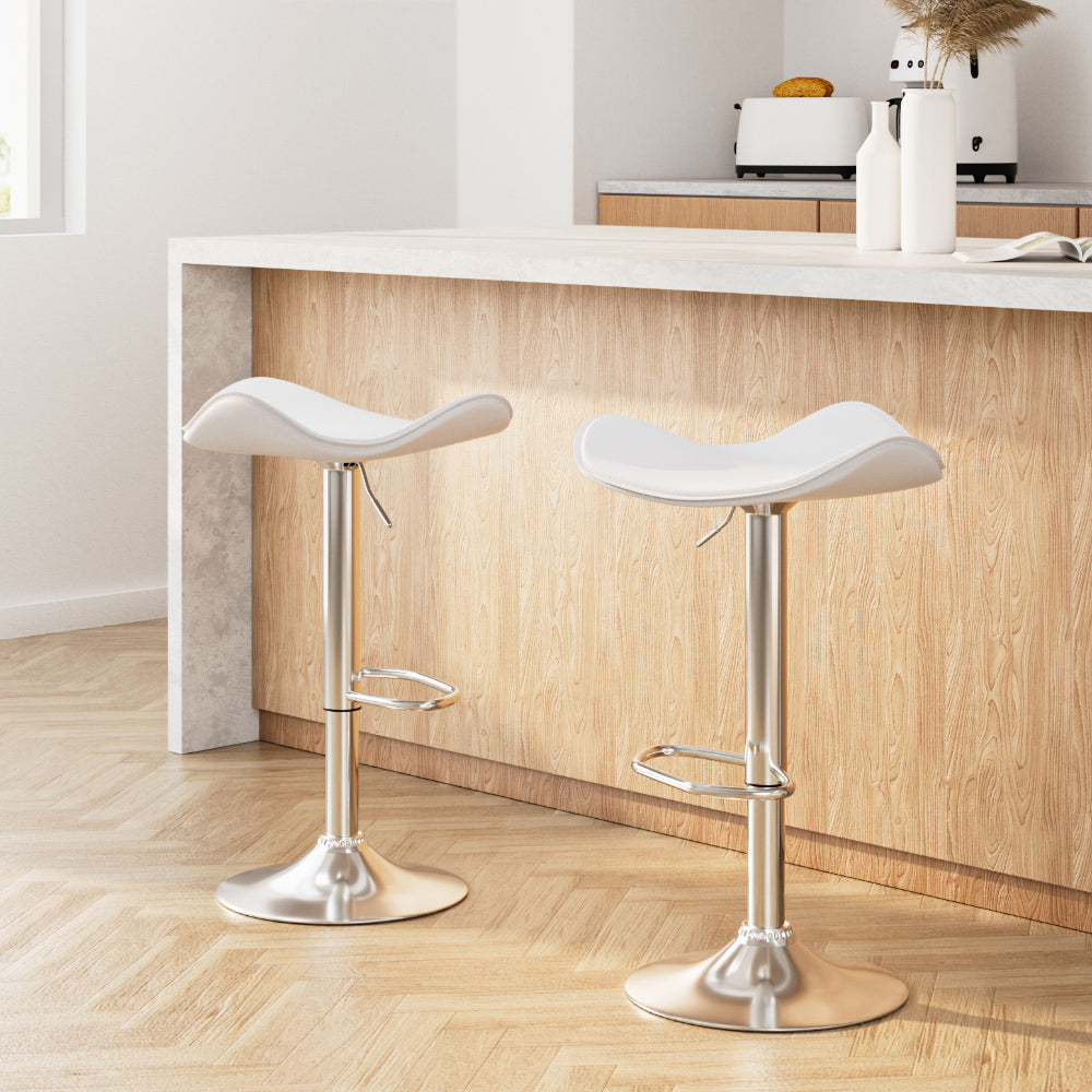 Table & Bar Stools: Artiss 2x Bar Stools Leather Gas Lift Chair White