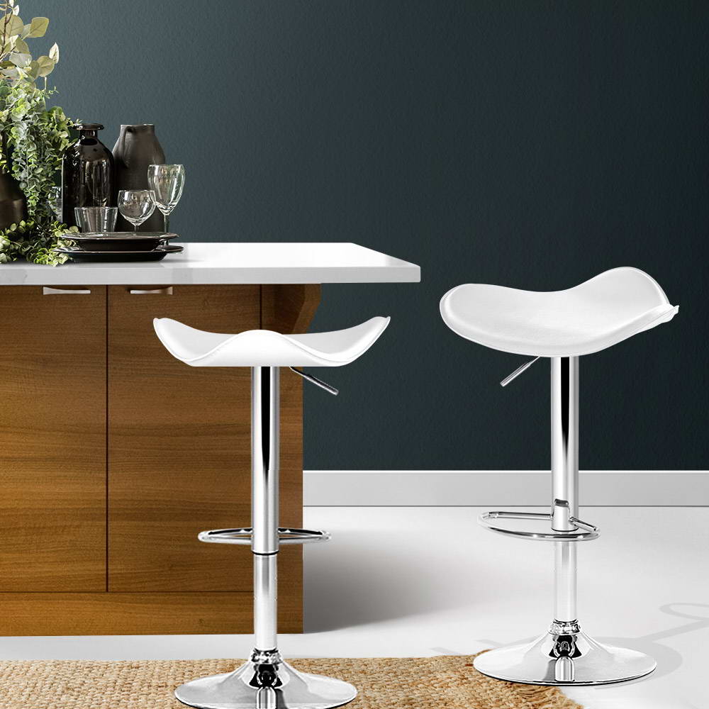 Table & Bar Stools: Artiss 2x Bar Stools Leather Gas Lift Chair White