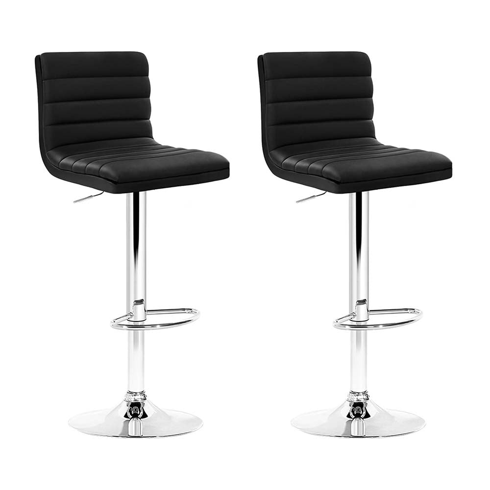 Table & Bar Stools: Artiss 2x Bar Stools Padded Leather Gas Lift Black