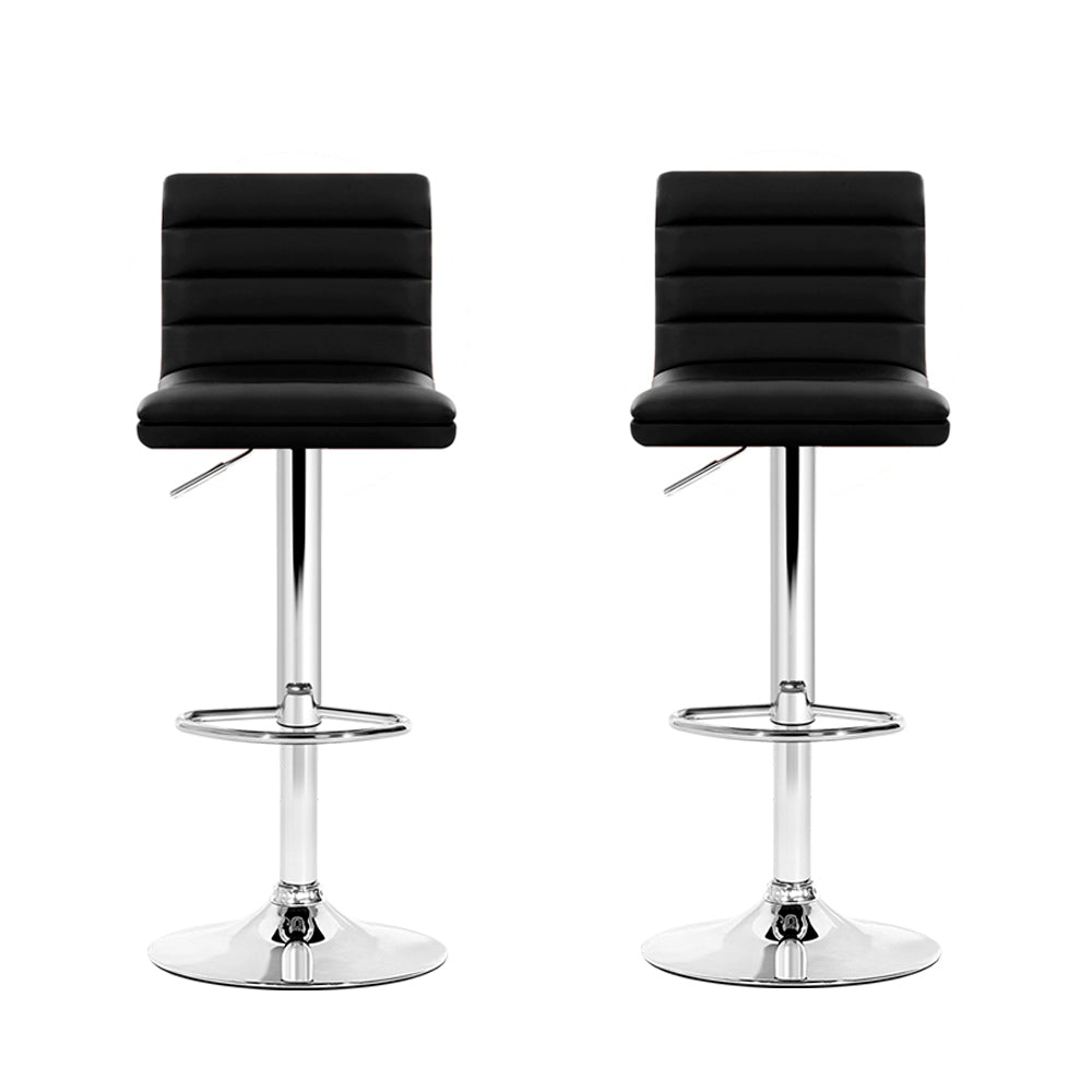 Table & Bar Stools: Artiss 2x Bar Stools Padded Leather Gas Lift Black