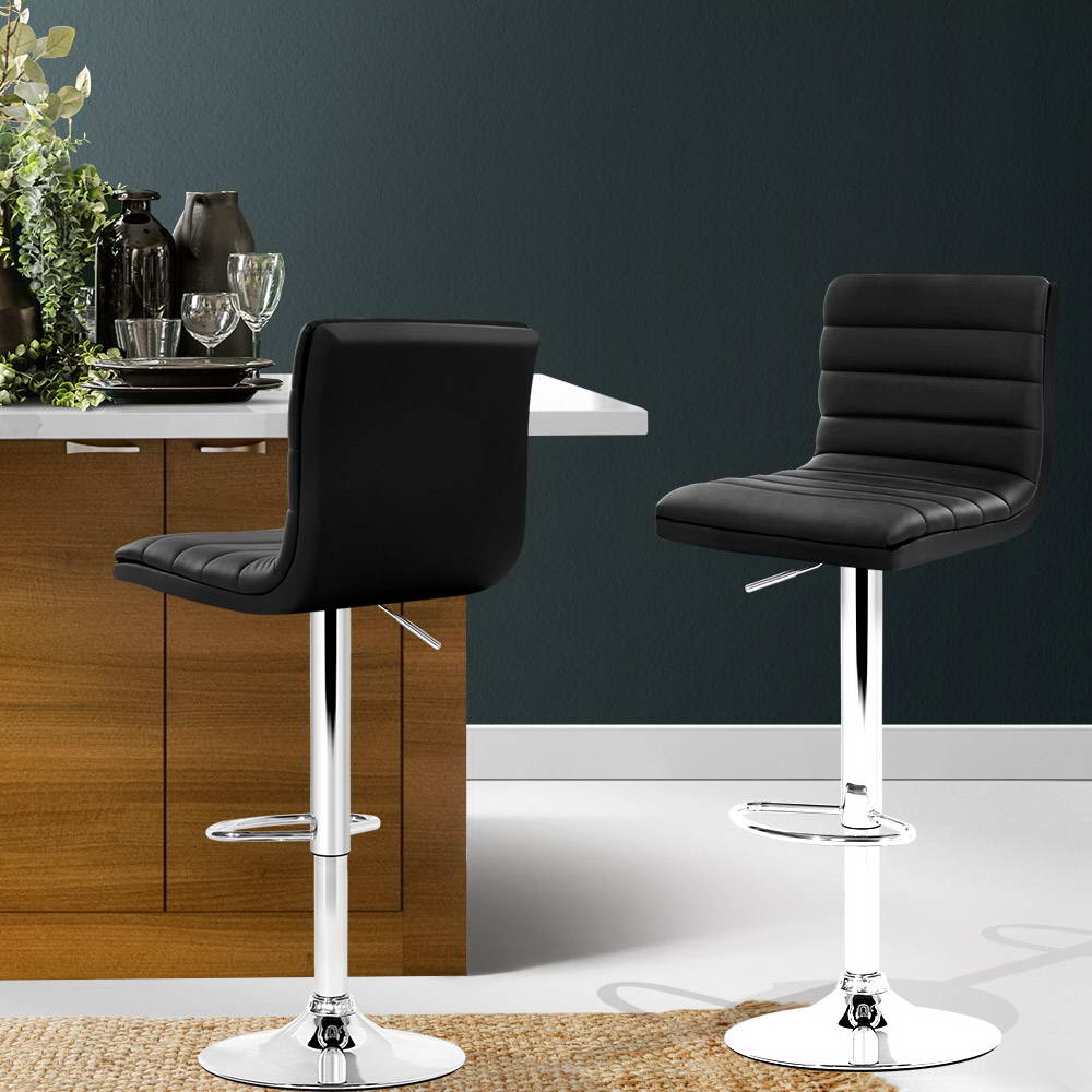 Table & Bar Stools: Artiss 2x Bar Stools Padded Leather Gas Lift Black