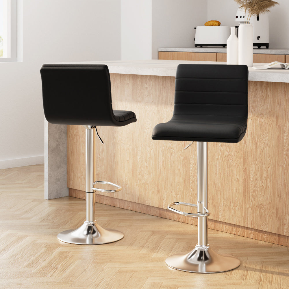 Table & Bar Stools: Artiss 2x Bar Stools Padded Leather Gas Lift Black