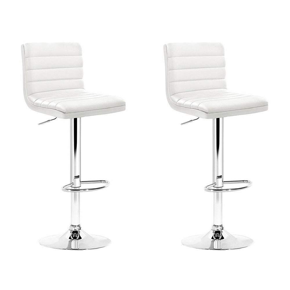 Table & Bar Stools: Artiss 2x Bar Stools Padded Leather Gas Lift White