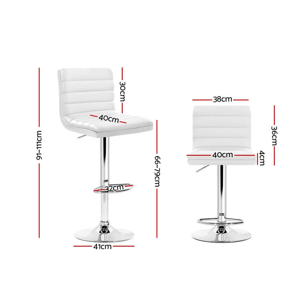 Table & Bar Stools: Artiss 2x Bar Stools Padded Leather Gas Lift White