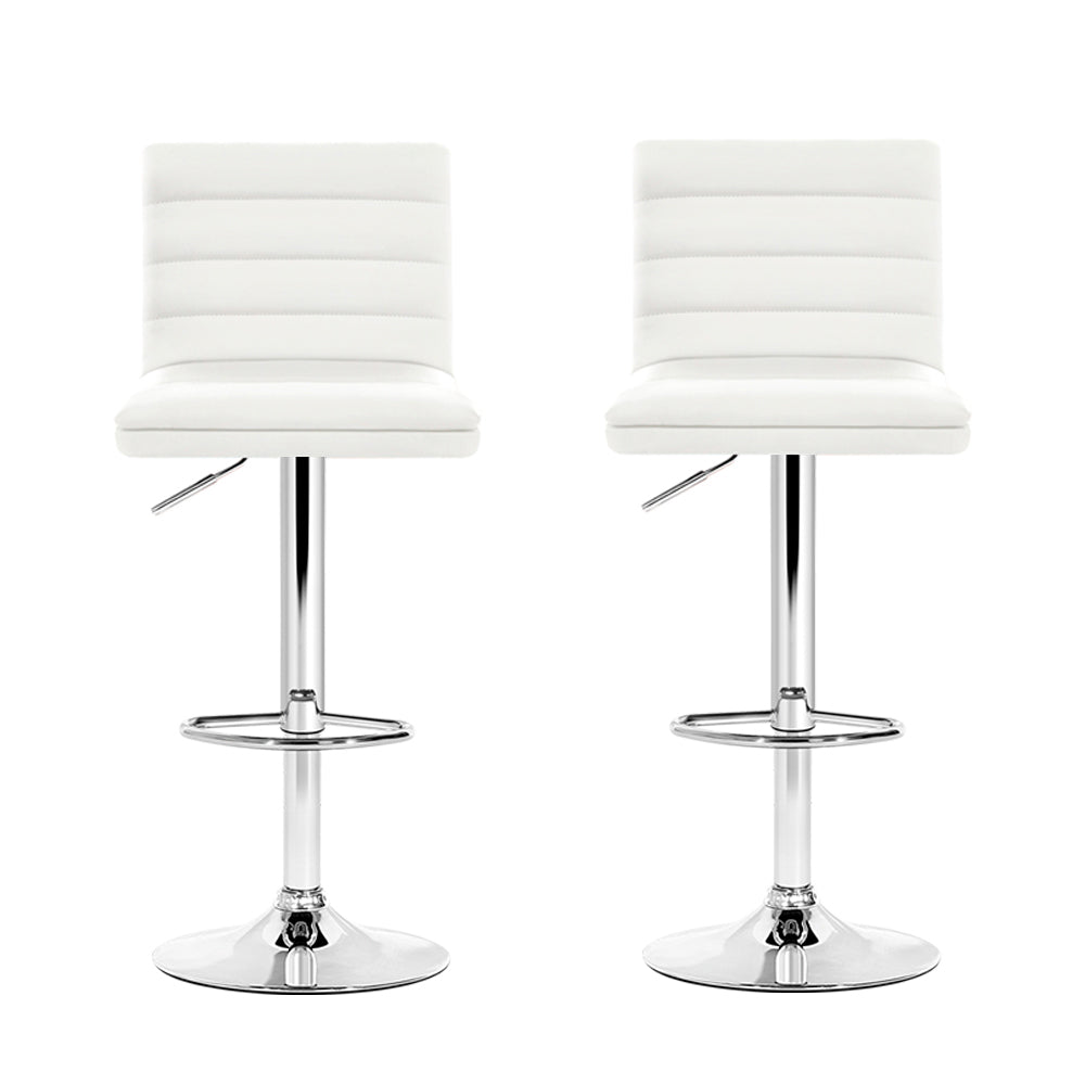 Table & Bar Stools: Artiss 2x Bar Stools Padded Leather Gas Lift White