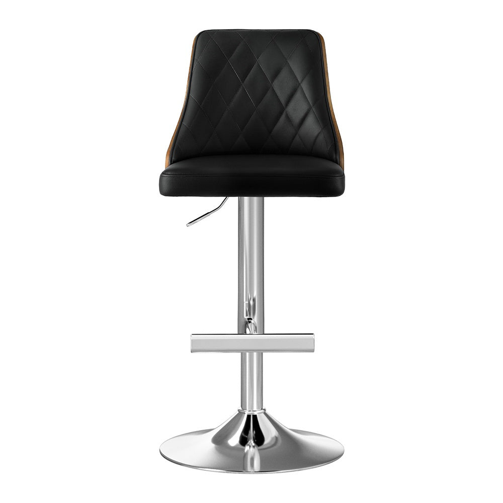 Table & Bar Stools: Artiss Bar Stool Bentwood Swivel Adjustable Kitchen Counter Stool Leather Black