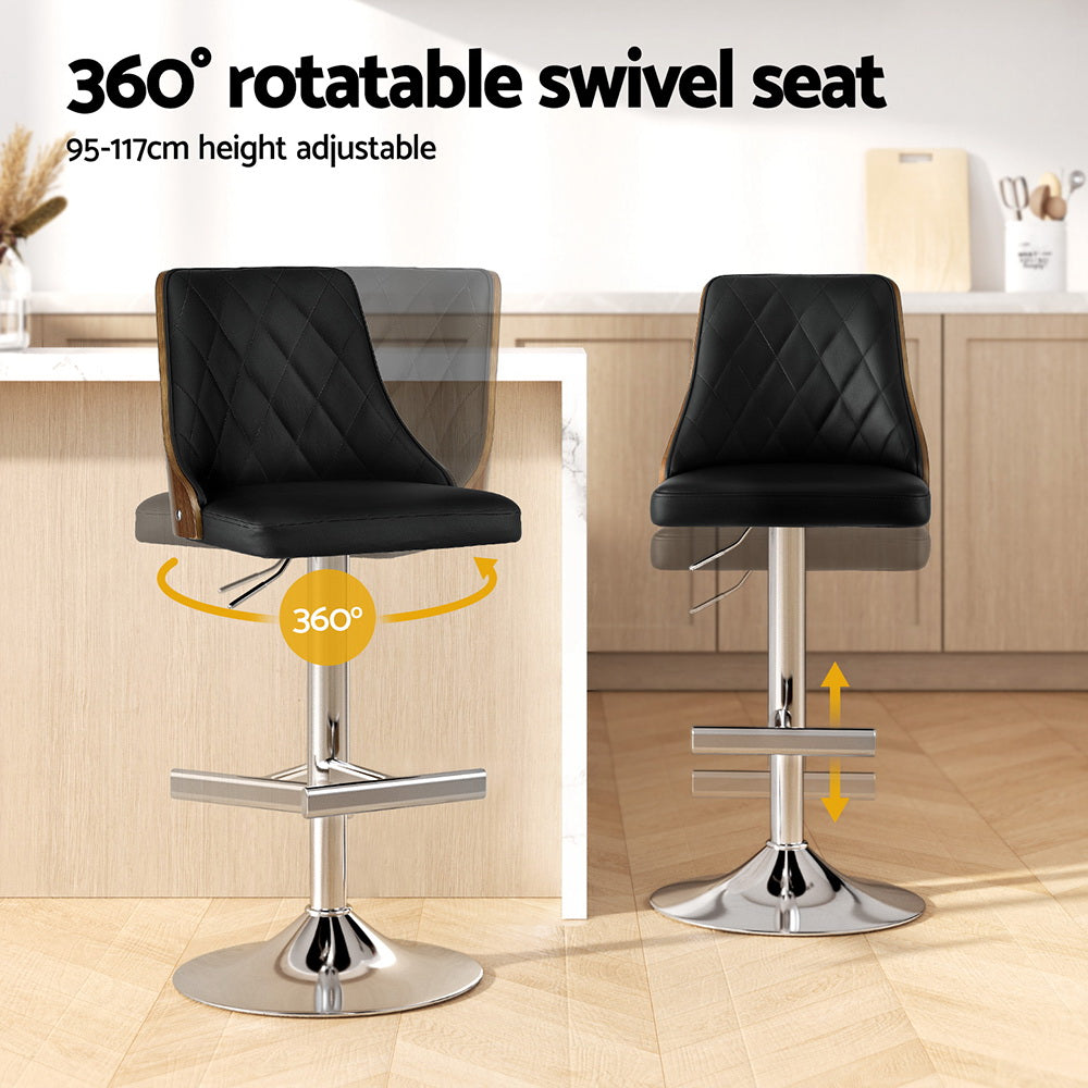 Table & Bar Stools: Artiss Bar Stool Bentwood Swivel Adjustable Kitchen Counter Stool Leather Black
