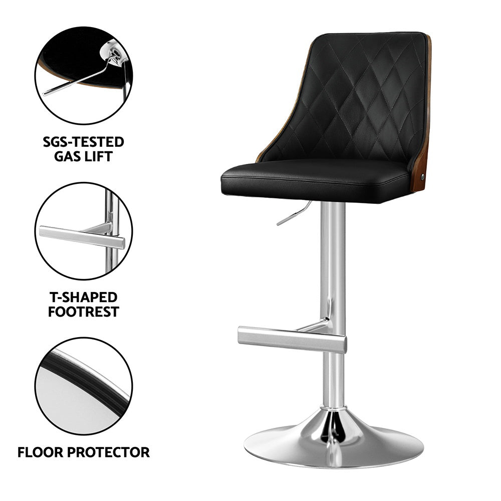 Table & Bar Stools: Artiss Bar Stool Bentwood Swivel Adjustable Kitchen Counter Stool Leather Black