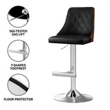 Table & Bar Stools: Artiss Bar Stool Bentwood Swivel Adjustable Kitchen Counter Stool Leather Black