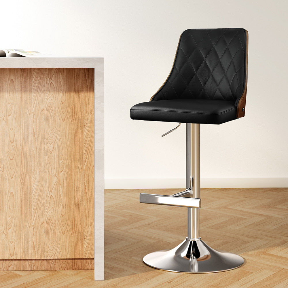 Table & Bar Stools: Artiss Bar Stool Bentwood Swivel Adjustable Kitchen Counter Stool Leather Black