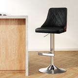 Table & Bar Stools: Artiss Bar Stool Bentwood Swivel Adjustable Kitchen Counter Stool Leather Black