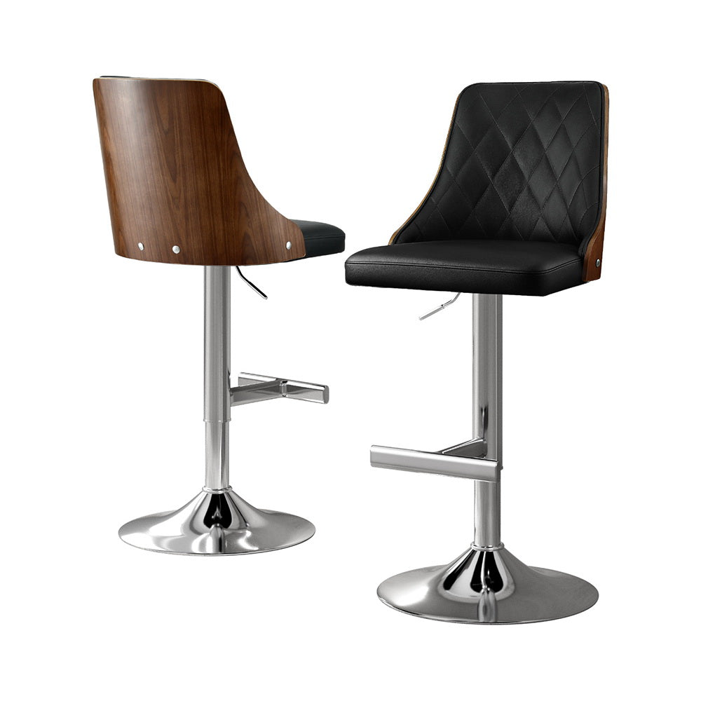 Table & Bar Stools: Artiss 2X Bar Stool Wood Swivel Adjustable Kitchen Counter Stool Leather Black