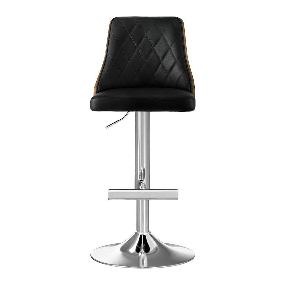 Table & Bar Stools: Artiss 2X Bar Stool Wood Swivel Adjustable Kitchen Counter Stool Leather Black