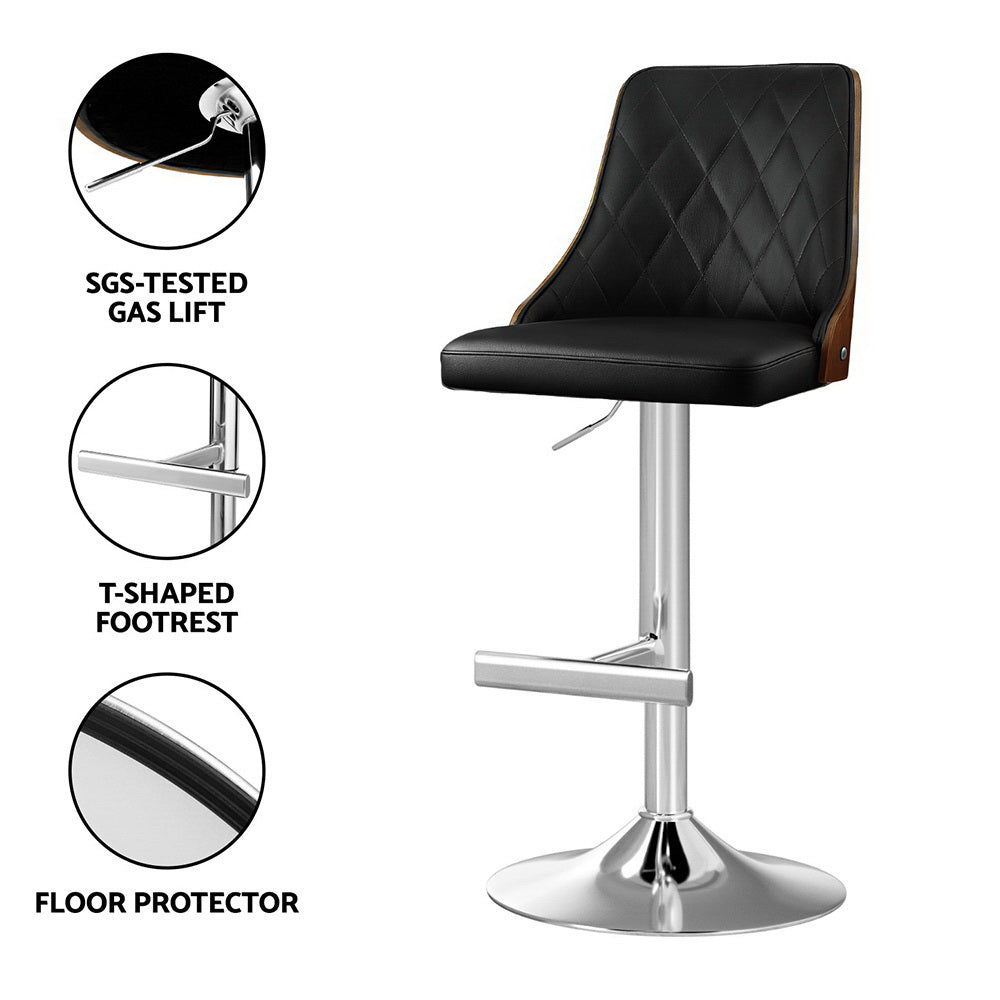 Table & Bar Stools: Artiss 2X Bar Stool Wood Swivel Adjustable Kitchen Counter Stool Leather Black