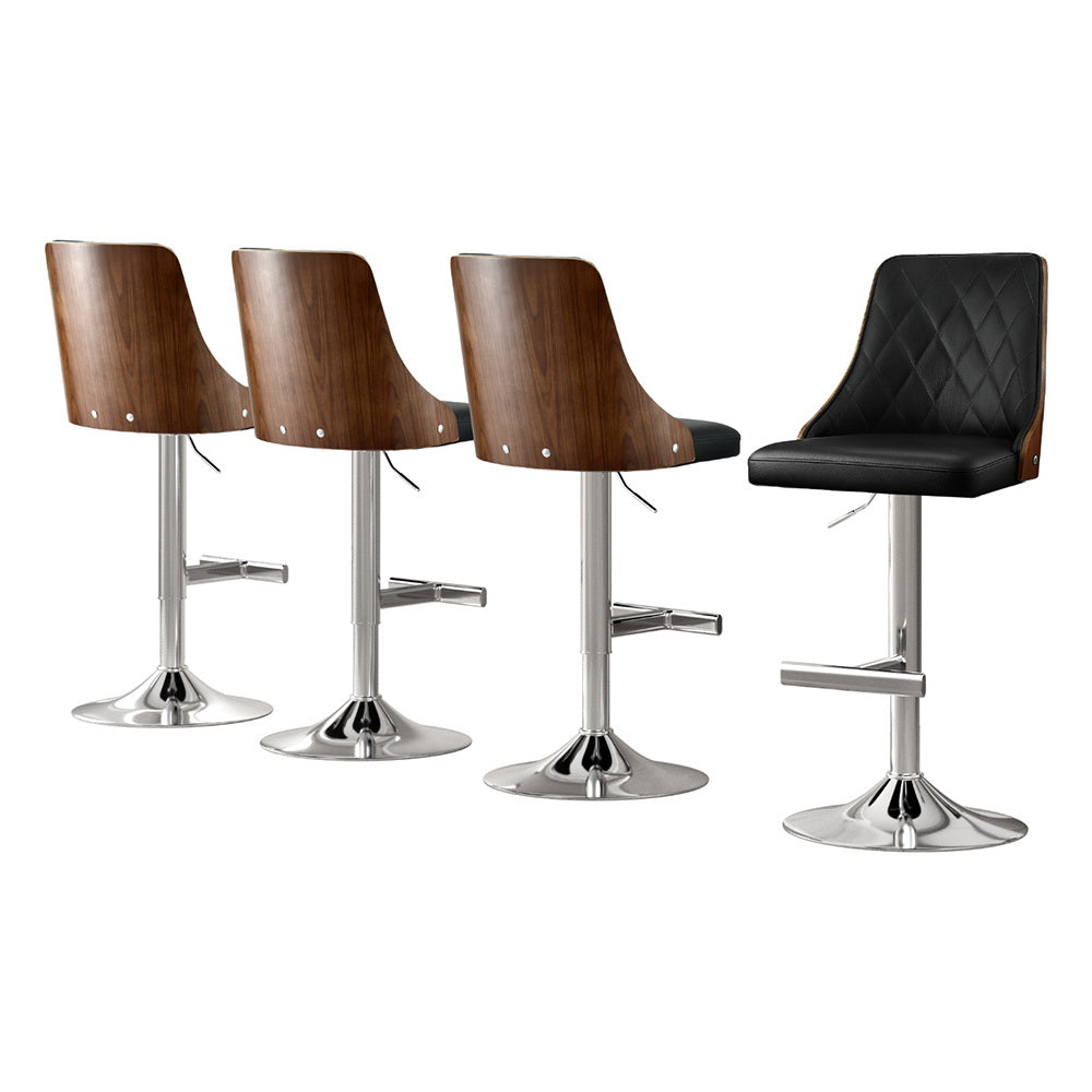 Table & Bar Stools: Artiss 4X Bar Stool Wood Swivel Adjustable Kitchen Counter Stool Leather Black
