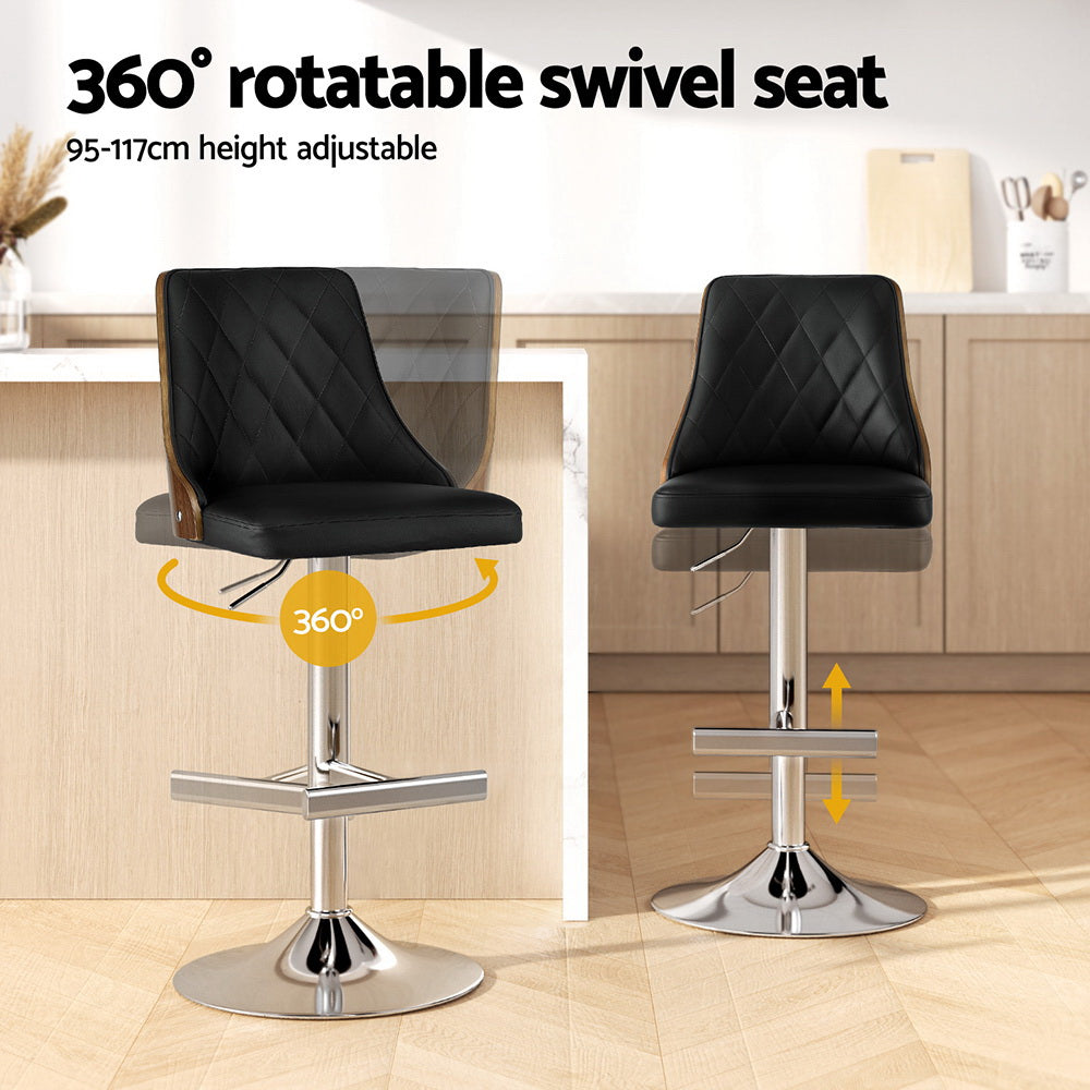 Table & Bar Stools: Artiss 4X Bar Stool Wood Swivel Adjustable Kitchen Counter Stool Leather Black