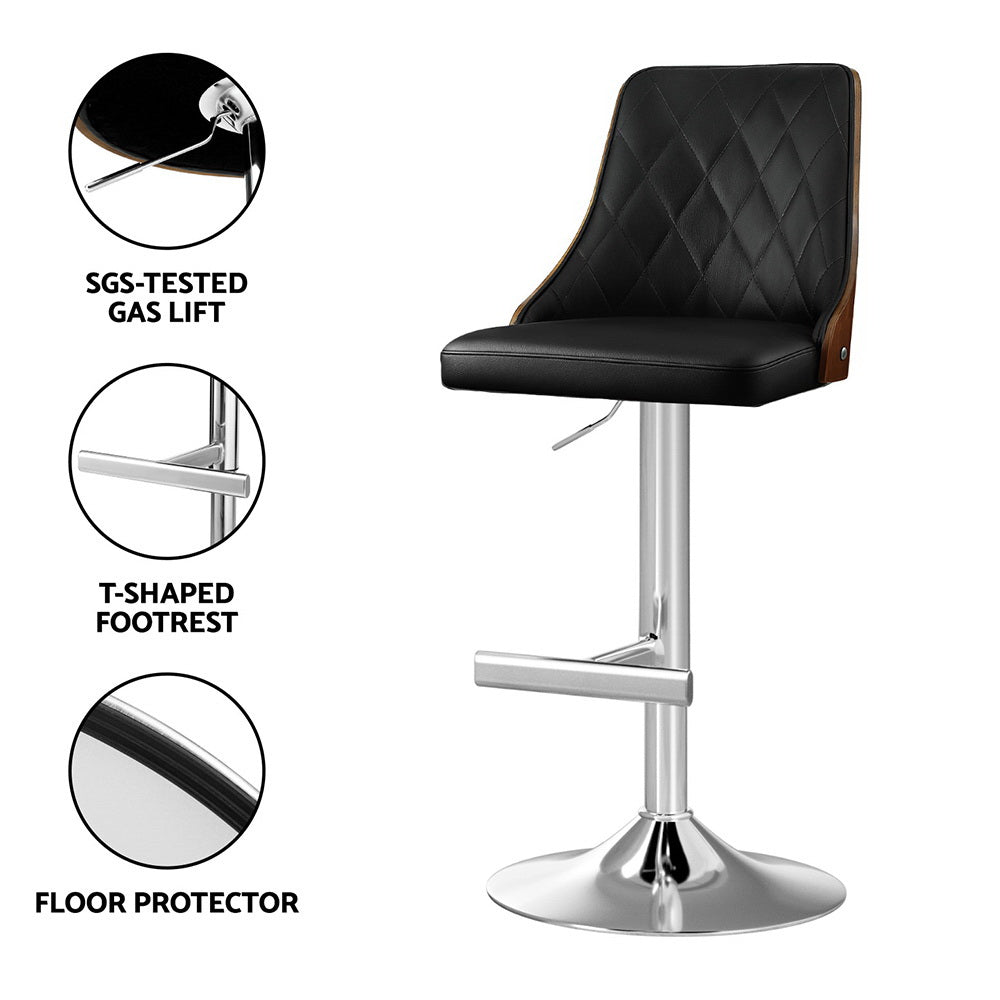 Table & Bar Stools: Artiss 4X Bar Stool Wood Swivel Adjustable Kitchen Counter Stool Leather Black