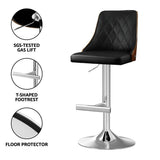 Table & Bar Stools: Artiss 4X Bar Stool Wood Swivel Adjustable Kitchen Counter Stool Leather Black