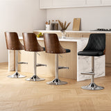 Table & Bar Stools: Artiss 4X Bar Stool Wood Swivel Adjustable Kitchen Counter Stool Leather Black