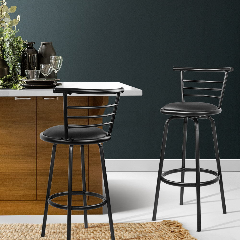 Table & Bar Stools: Artiss 2x Bar Stools Swivel Leather Padded Metal