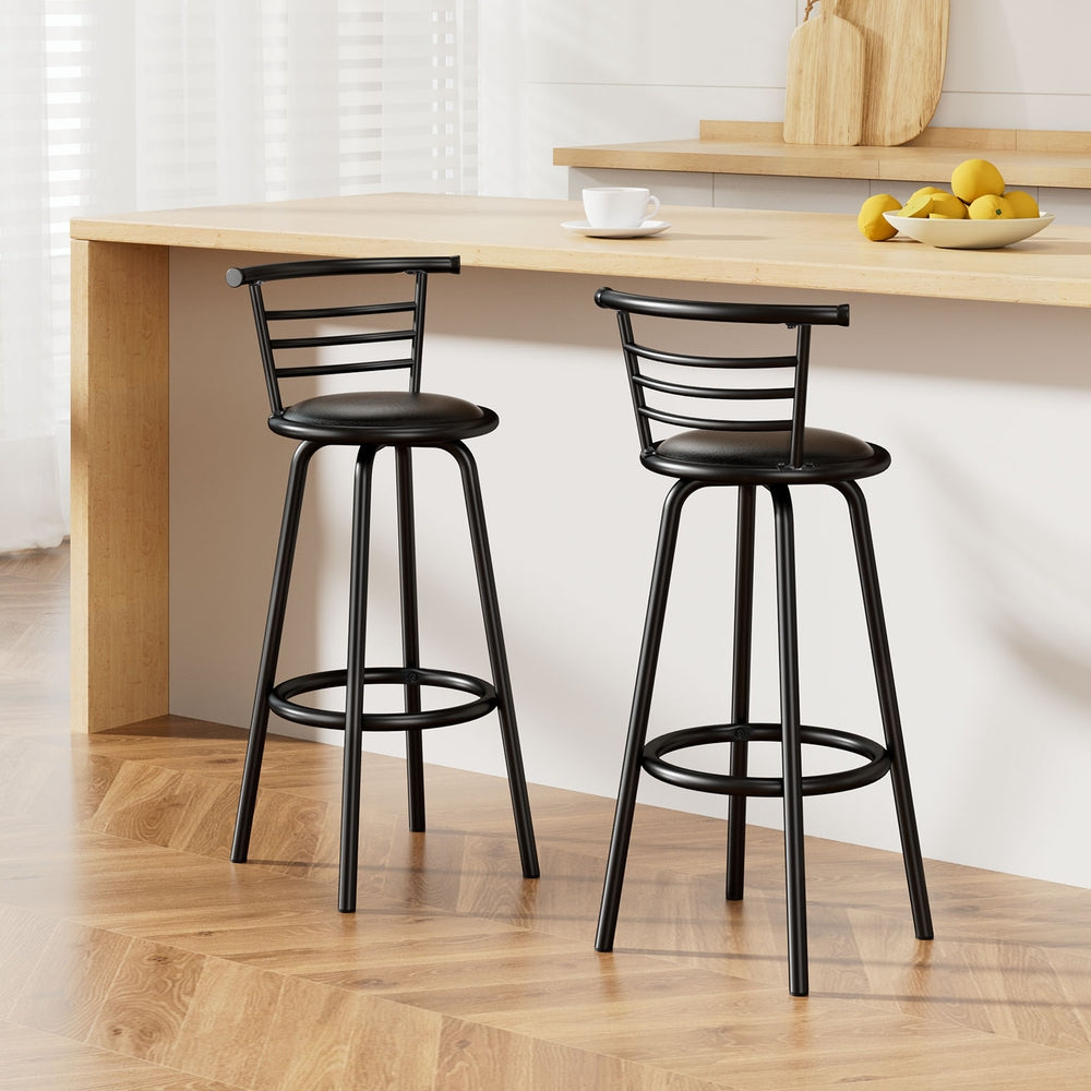 Table & Bar Stools: Artiss 2x Bar Stools Swivel Leather Padded Metal