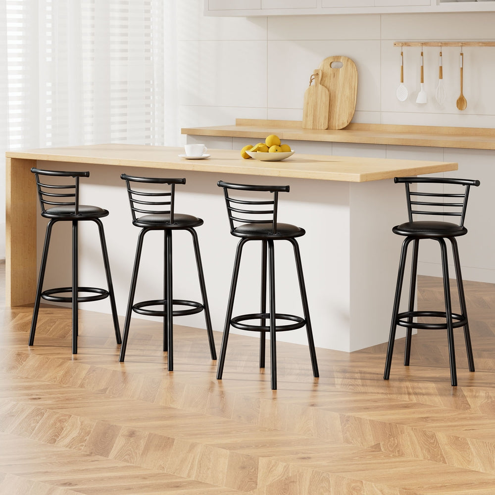 Table & Bar Stools: Artiss 4x Bar Stools Swivel Leather Padded Metal
