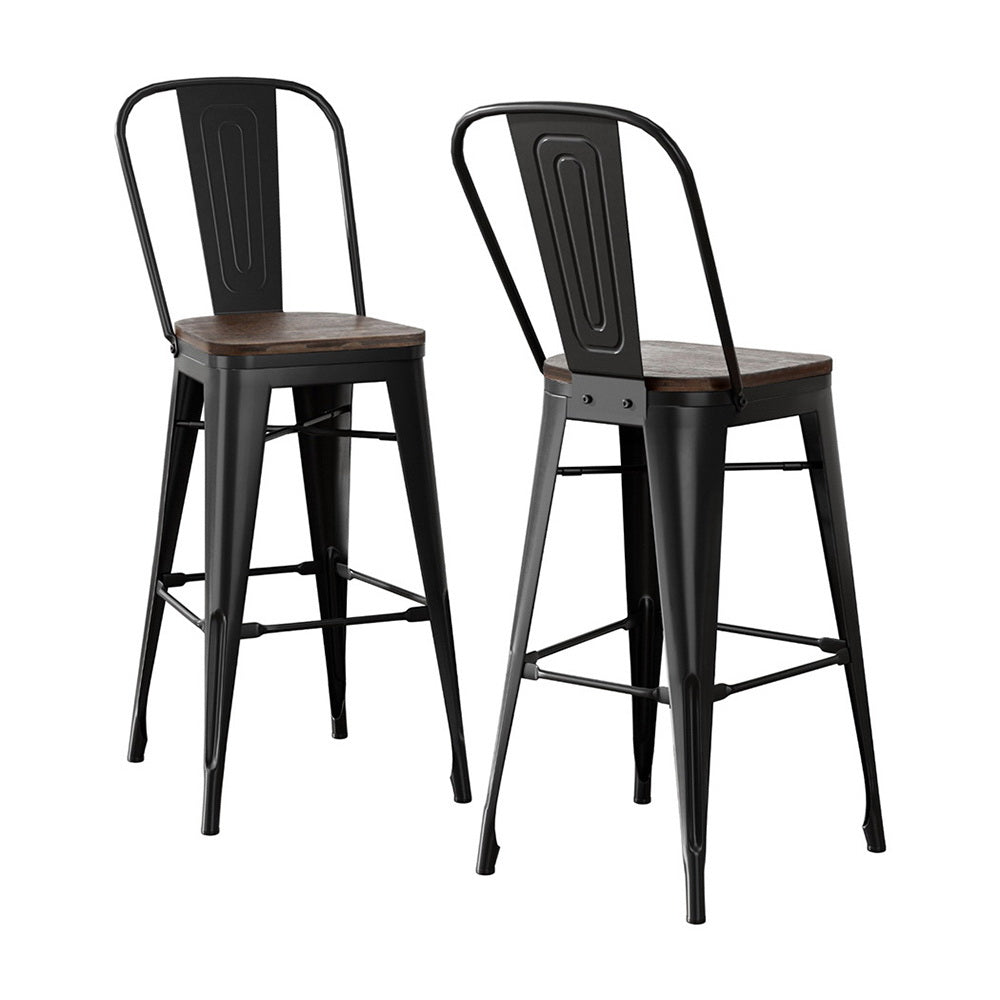 Table & Bar Stools: 2x Artiss Metal Bar Stools Wooden Seat Retro Counter Stool