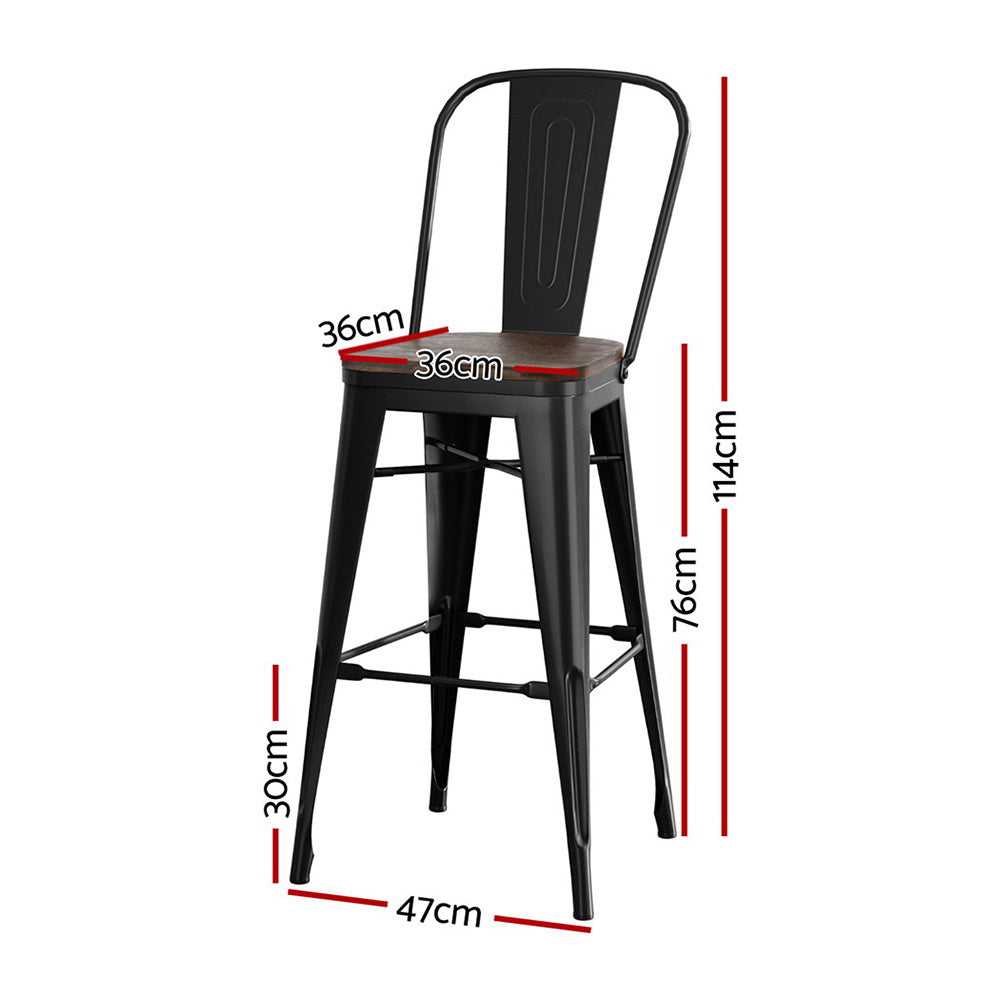 Table & Bar Stools: 2x Artiss Metal Bar Stools Wooden Seat Retro Counter Stool