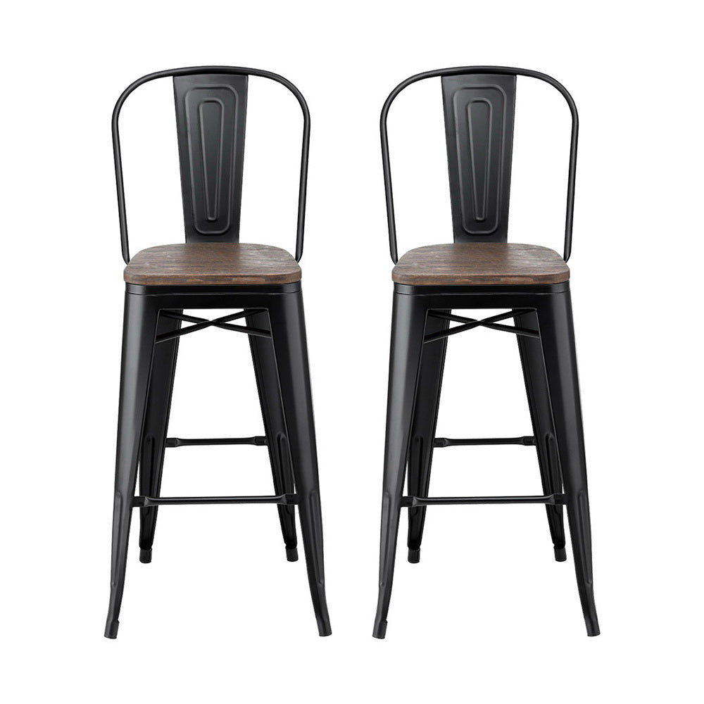Table & Bar Stools: 2x Artiss Metal Bar Stools Wooden Seat Retro Counter Stool