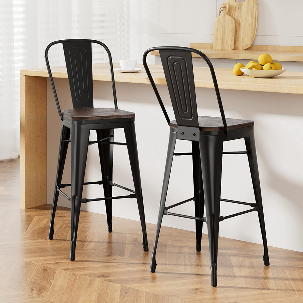 Table & Bar Stools: 2x Artiss Metal Bar Stools Wooden Seat Retro Counter Stool