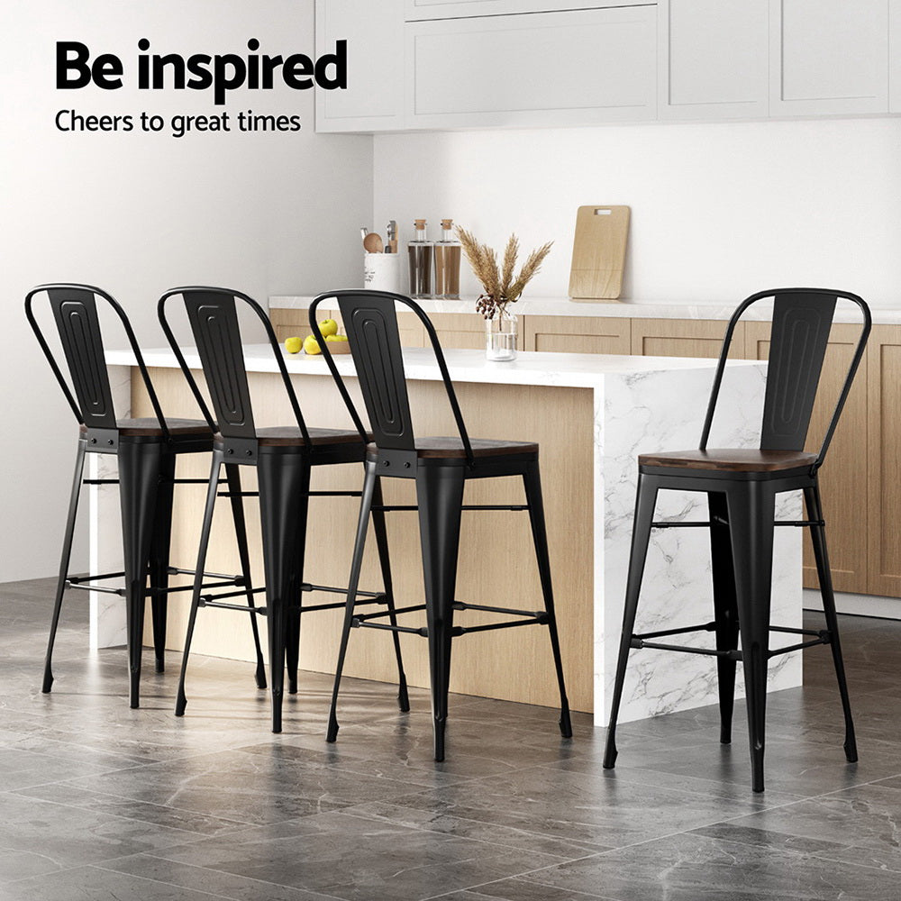 Table & Bar Stools: 4x Artiss Metal Bar Stools Wooden Seat Retro Counter Stool