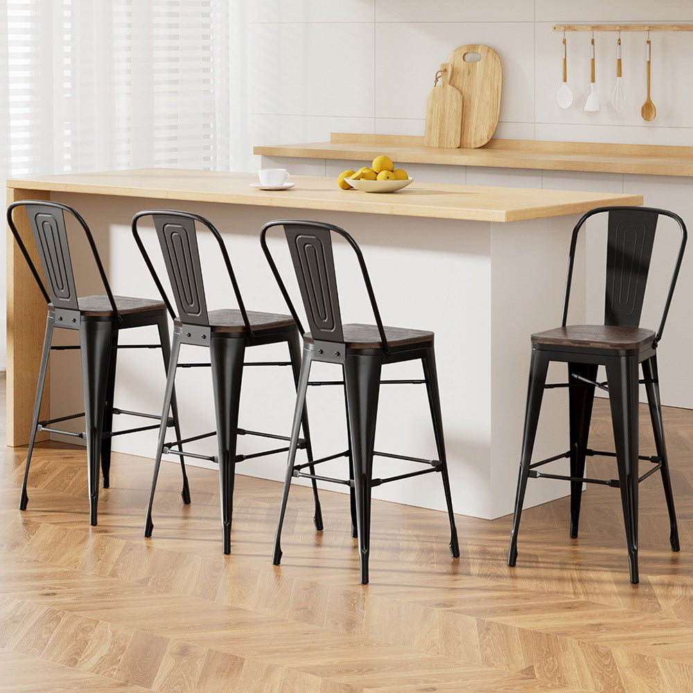 Table & Bar Stools: 4x Artiss Metal Bar Stools Wooden Seat Retro Counter Stool