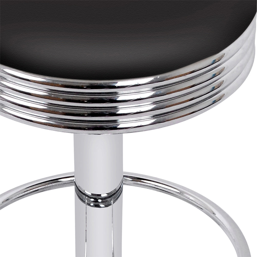 Table & Bar Stools: Artiss Set of 2 Backless PU Leather Bar Stools - Black and Chrome