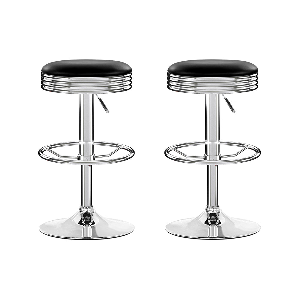 Table & Bar Stools: Artiss Set of 2 Backless PU Leather Bar Stools - Black and Chrome