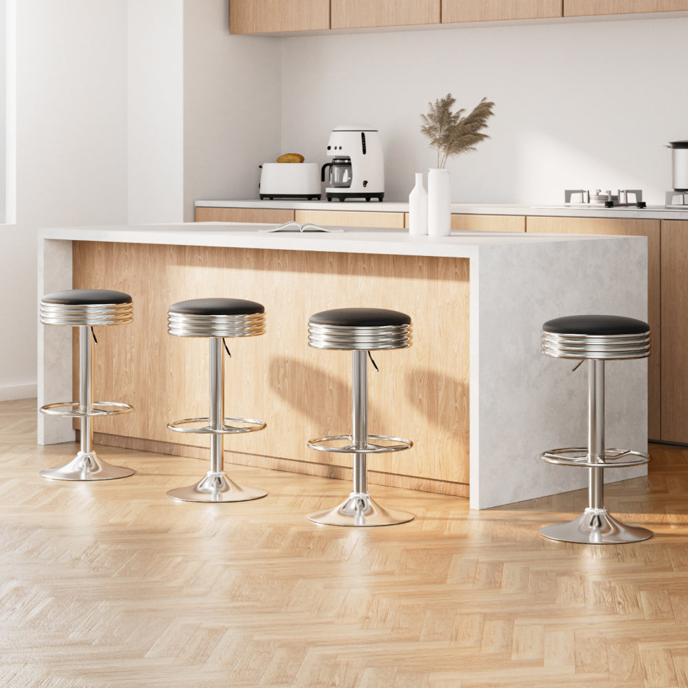 Table & Bar Stools: Artiss 4x Bar Stools Leather Padded Gas Lift Silver