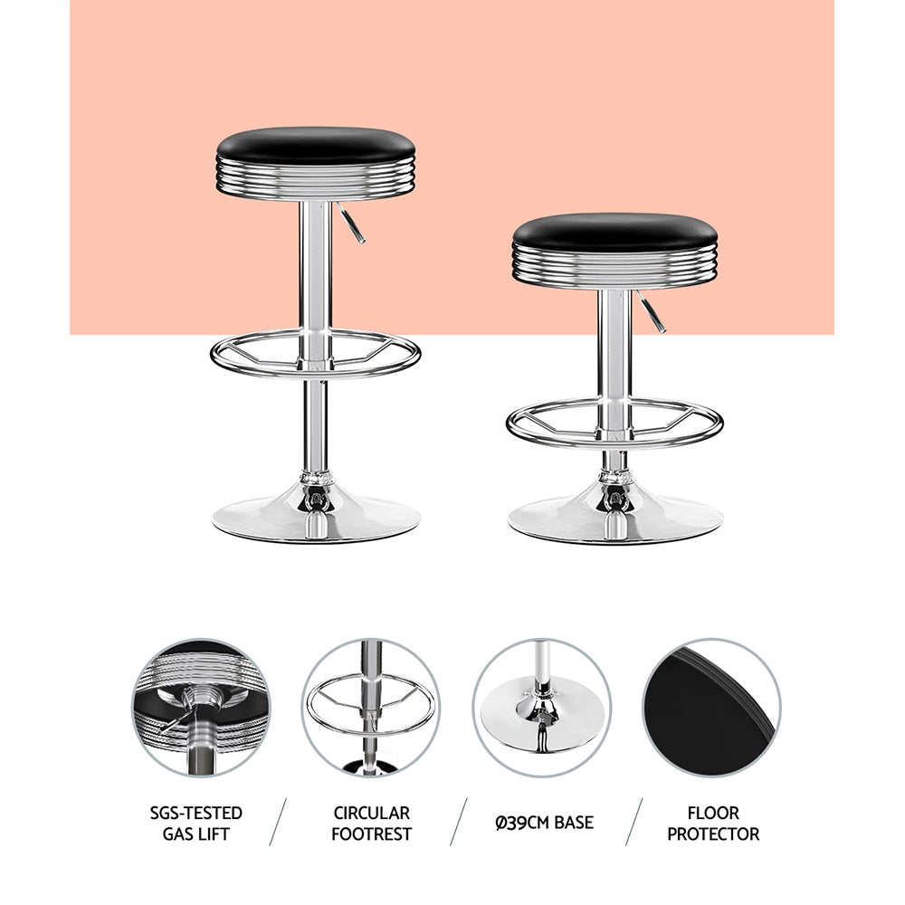Table & Bar Stools: Artiss 4x Bar Stools Leather Padded Gas Lift Silver