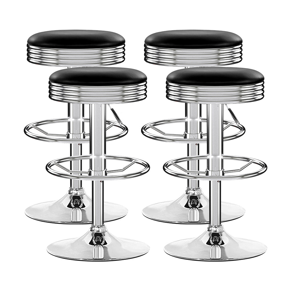 Table & Bar Stools: Artiss 4x Bar Stools Leather Padded Gas Lift Silver