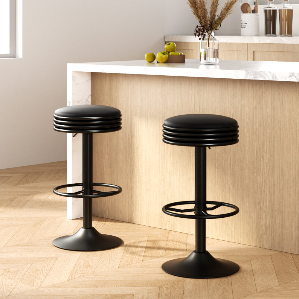 Table & Bar Stools: Artiss 2x Bar Stools Leather Padded Gas Lift Black