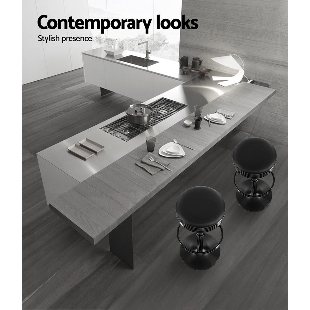 Table & Bar Stools: Artiss 2x Bar Stools Leather Padded Gas Lift Black