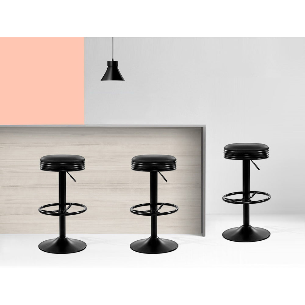 Table & Bar Stools: Artiss 2x Bar Stools Leather Padded Gas Lift Black