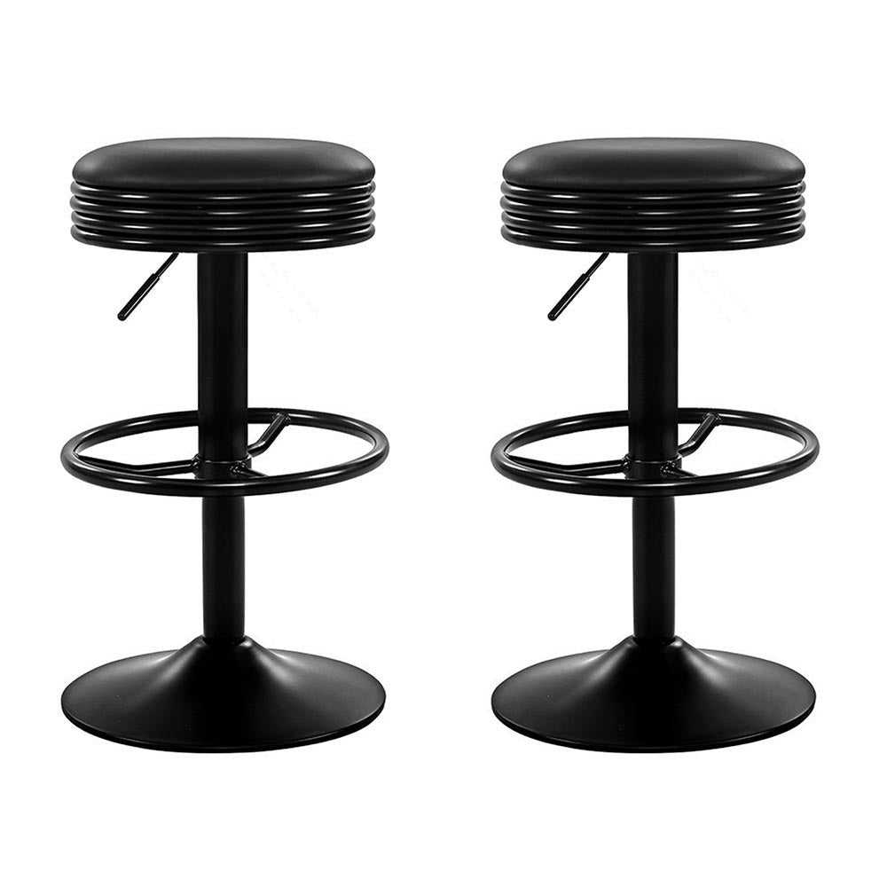 Table & Bar Stools: Artiss 2x Bar Stools Leather Padded Gas Lift Black