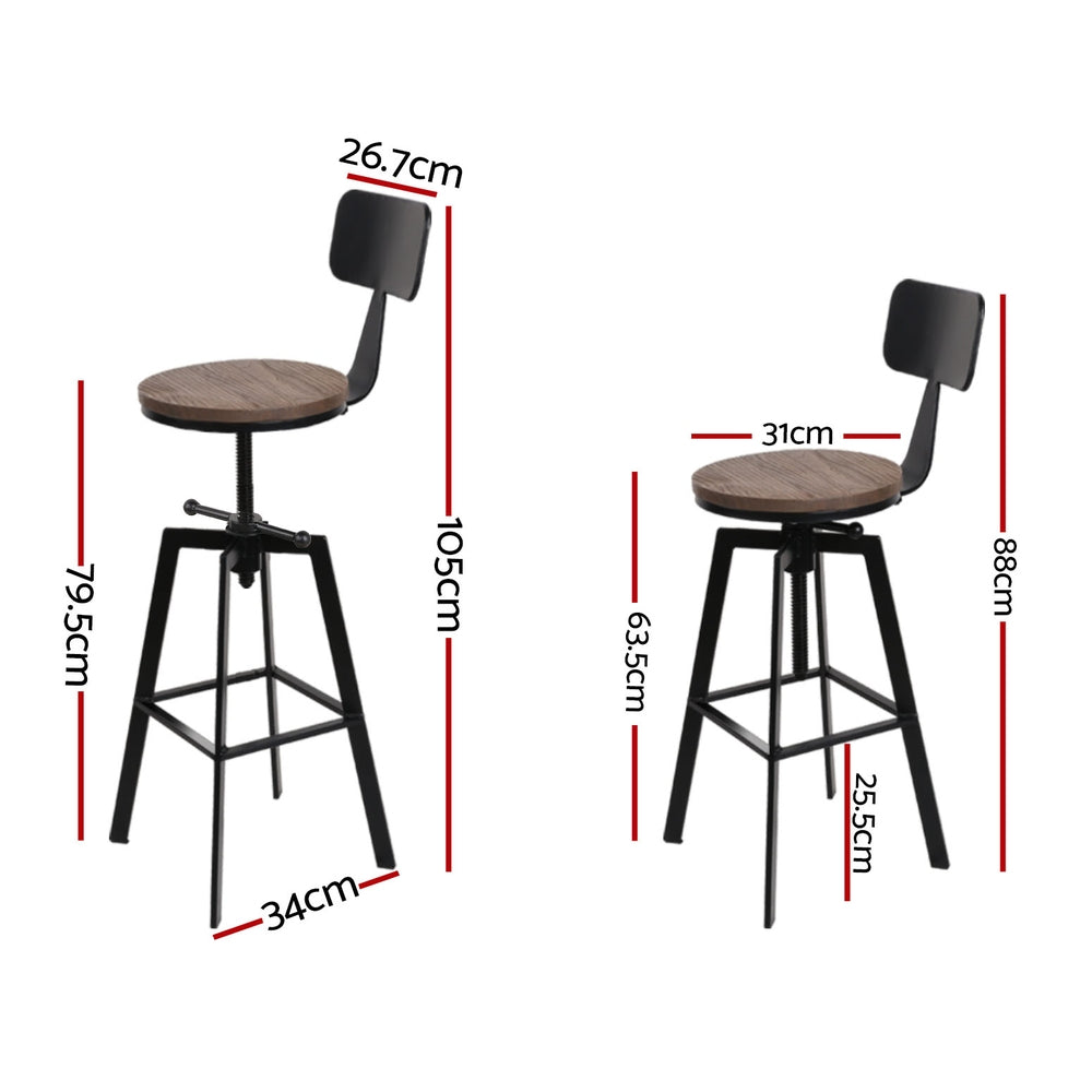 Table & Bar Stools: Artiss 4x Bar Stools Kitchen Dining Chairs Adjustable Wood Stool w/Backrest