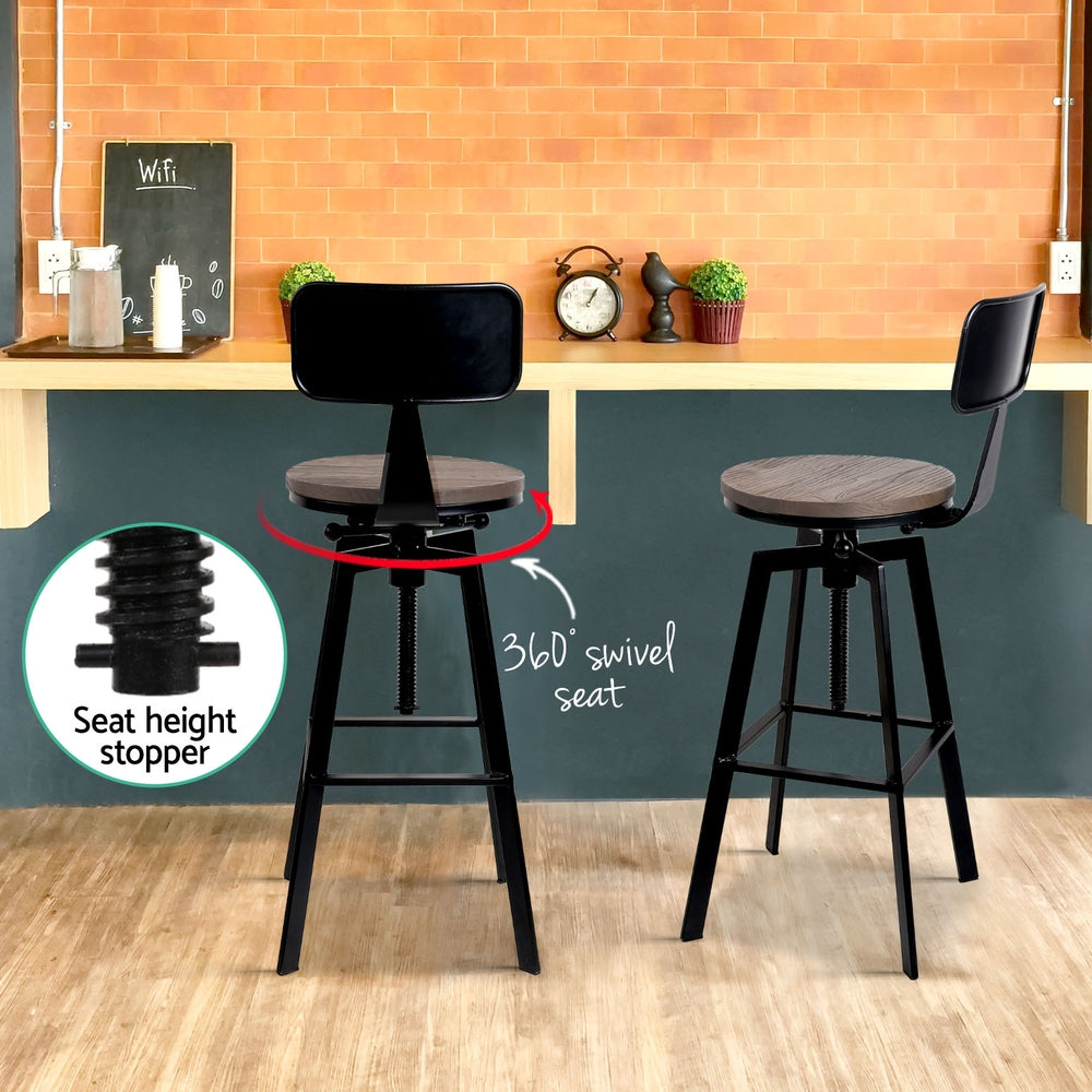 Table & Bar Stools: Artiss 4x Bar Stools Kitchen Dining Chairs Adjustable Wood Stool w/Backrest