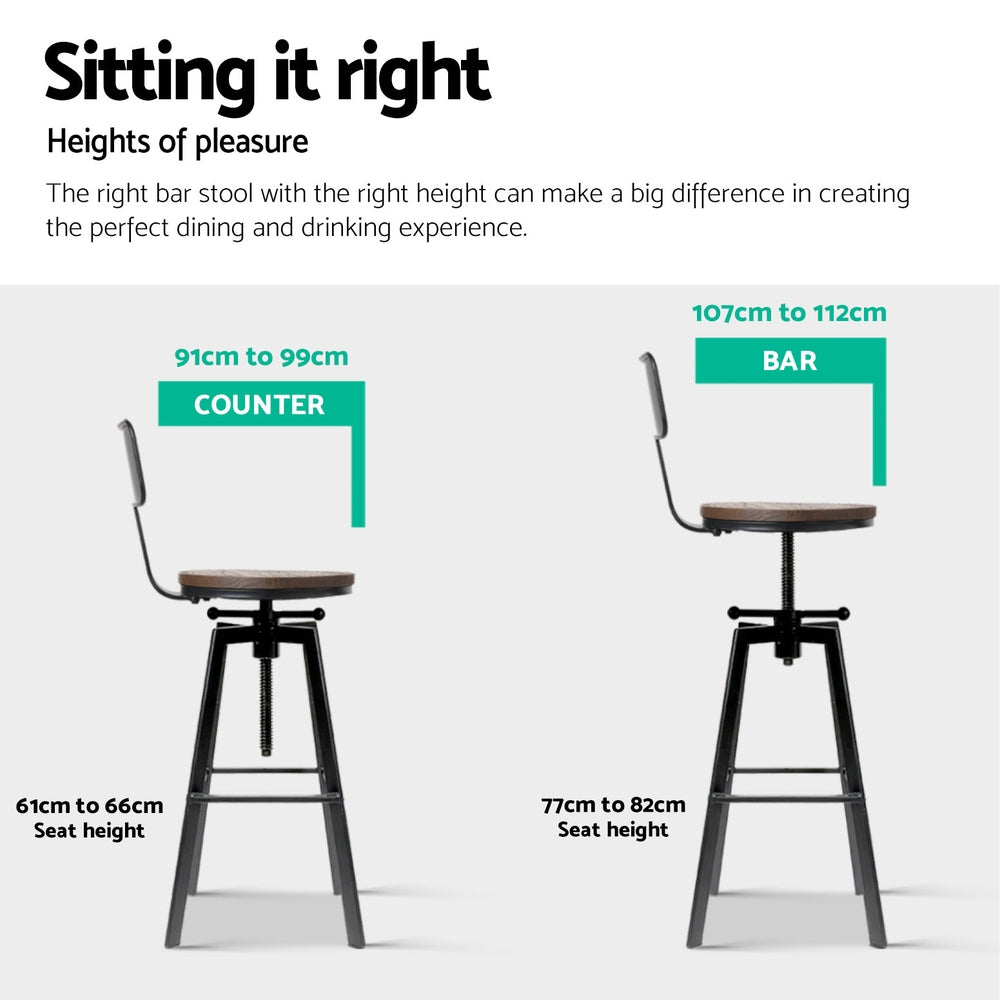 Table & Bar Stools: Artiss 4x Bar Stools Kitchen Dining Chairs Adjustable Wood Stool w/Backrest