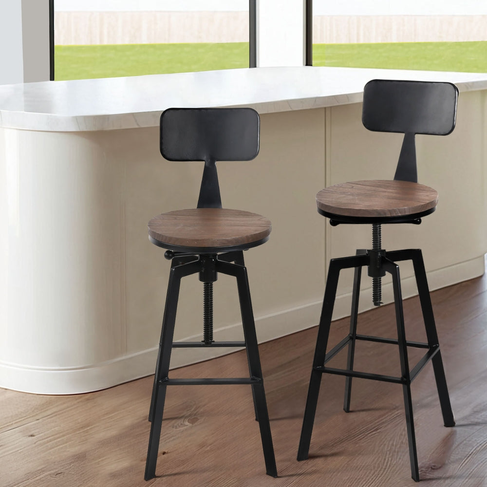 Table & Bar Stools: Artiss 4x Bar Stools Kitchen Dining Chairs Adjustable Wood Stool w/Backrest