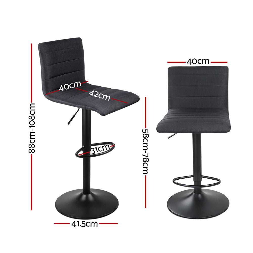Table & Bar Stools: Artiss 2x Bar Stools Gas Lift Linen Fabric Black